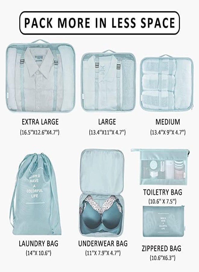 STESHWK 7in1 Cosmetics Luggage Packing Organizers Set Makeup Bags for Packing Cubes Organizer with Shoe Bag for Travel for Clothes Space Savers Bags Suitcase (Sky Blue) - Image 2
